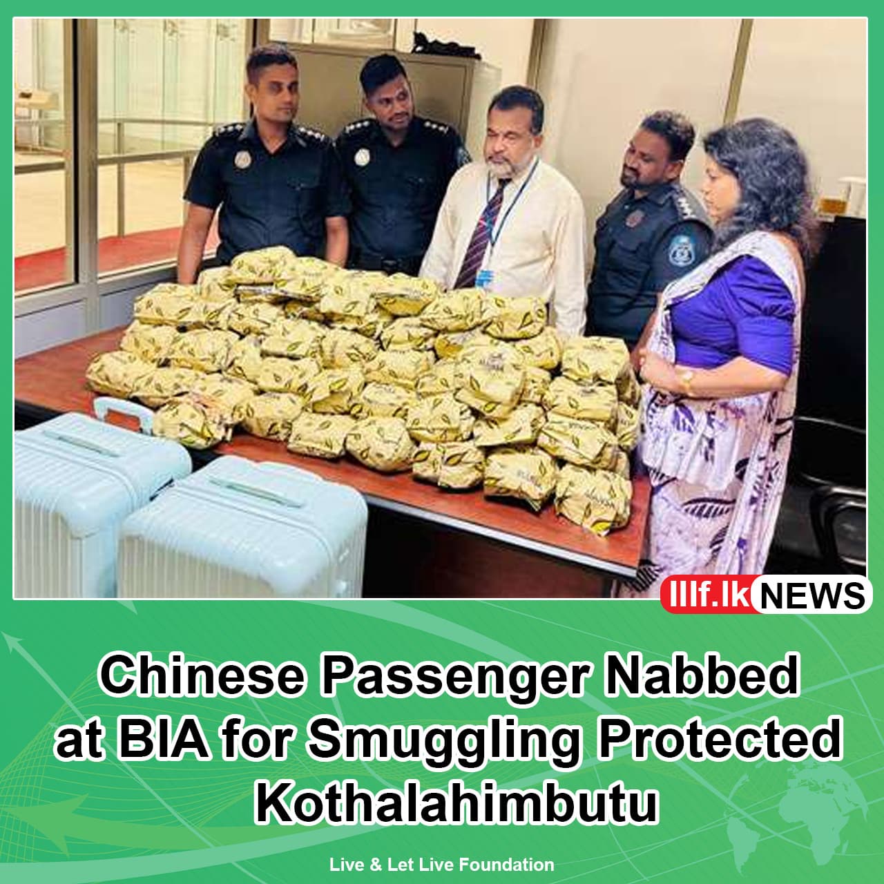 Chinese passenger nabbed at BIA for smuggling protected Kothalahimbutu